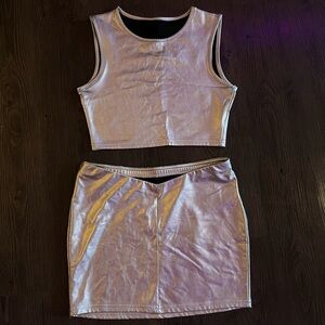SHEIN Chrome Matching Top & Mini Skirt Set